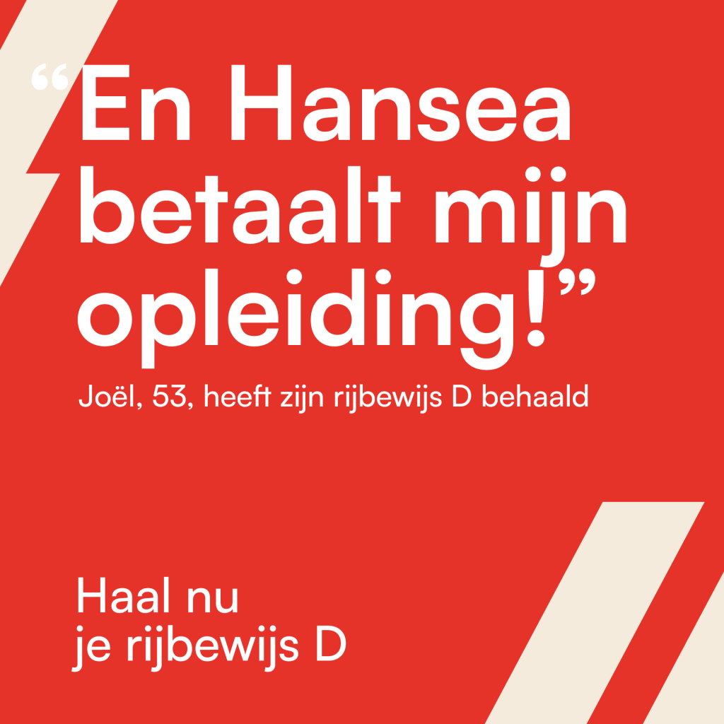 Hansea advertentie voor de academy met als quote "En Hansea betaalt mijn opleiding"